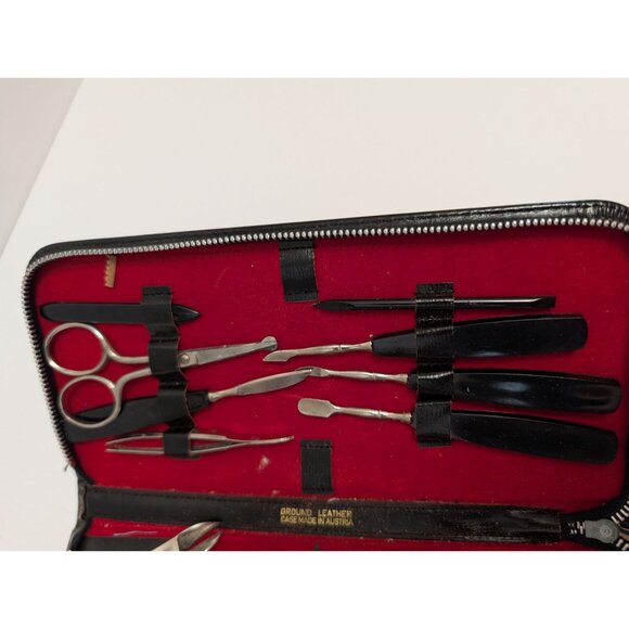 Vintage Austrian Made Manicure Kit With Ground Leather Case & 12 Tools - Picture 3 of 11
